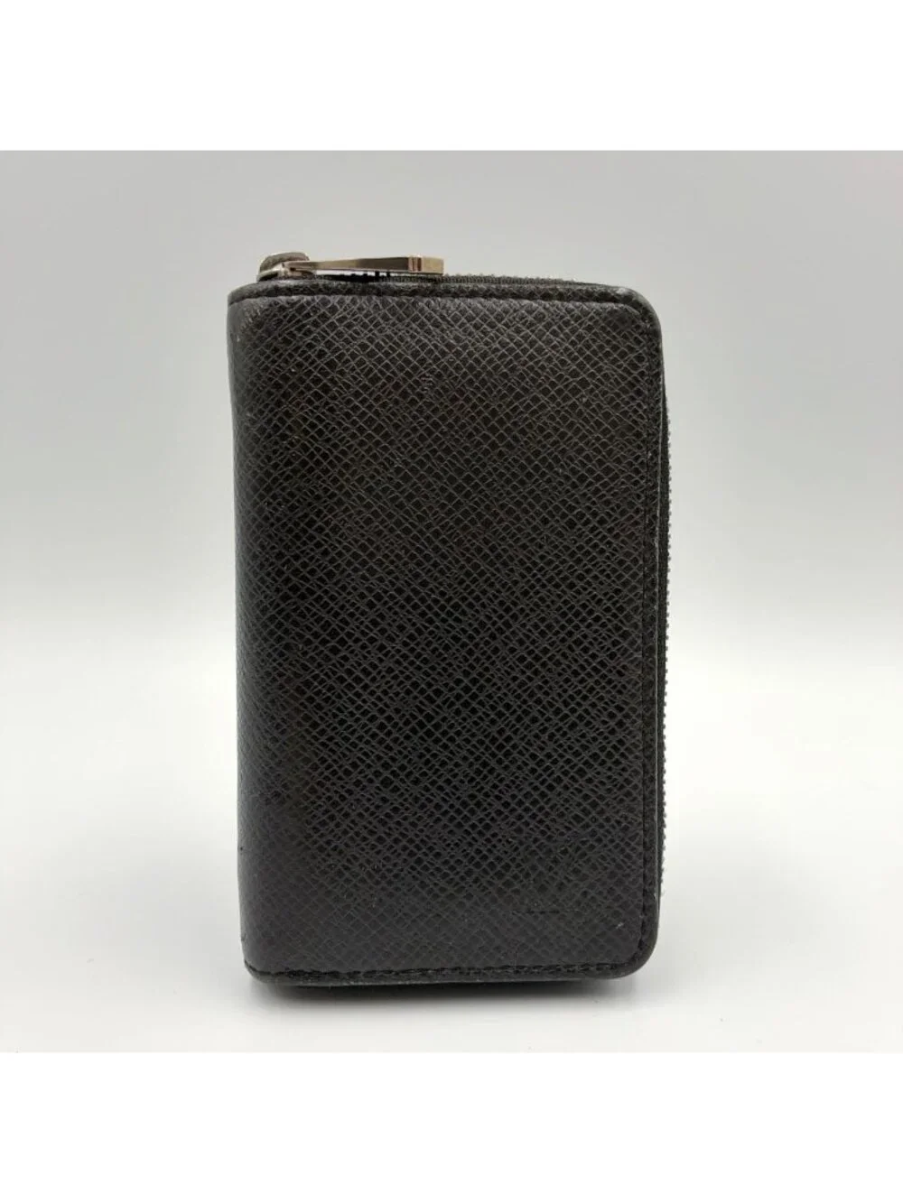 Louis Vuitton Zippy Coin Purse Taiga Ardoise Leather Black Wallet Silver